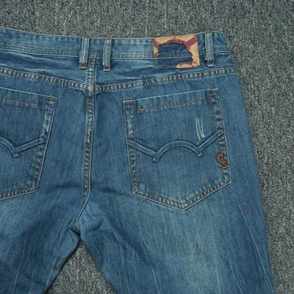 Cult Of Individuality Jeans Mens 38x34 Blue Hagen Straight Leg Distressed‎ Denim